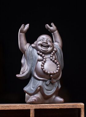 陶瓷弥勒佛摆件大肚笑佛新中式禅意客厅玄关博古架办公室书房桌面