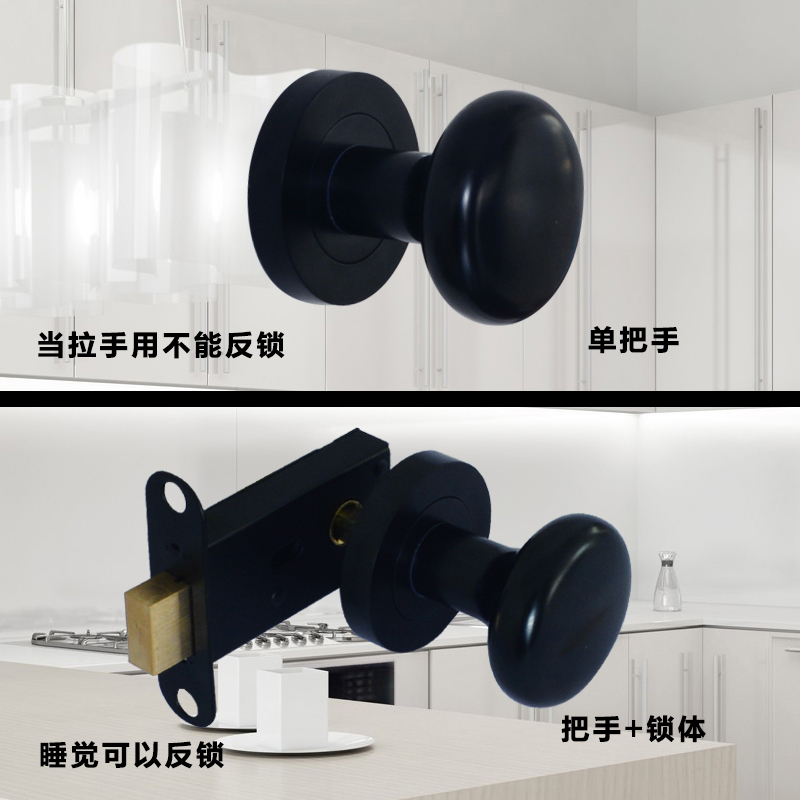 隐形门拉手锁暗门明装单面圆形青古美式木门灰色背景室内黑色把手