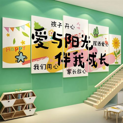 幼儿园墙面装饰楼梯文化环创主题成品午托管班大厅形象走廊贴设计