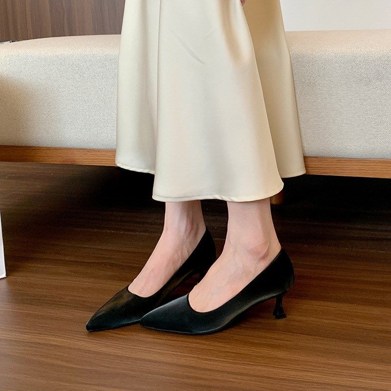 020412-1法式细跟高跟鞋尖头黑色工作鞋宽胖脚大码女单鞋41-43,女鞋,其他拖鞋,淘宝优惠券,粉丝福利购,淘宝优惠卷