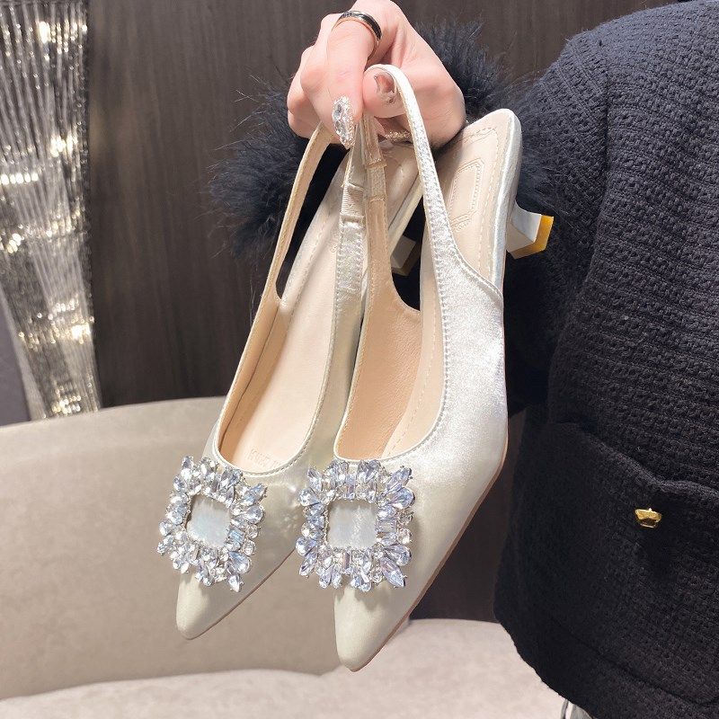 包头凉鞋女夏季低跟大码法式小跟鞋气质尖头半拖后空浅口水钻单鞋,女鞋,时装凉鞋,淘宝优惠券,粉丝福利购,淘宝优惠卷