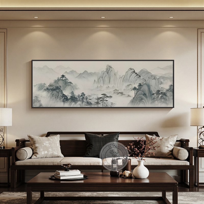 千里江山图挂画宋氏美学客厅沙发背景墙装饰画办公室背有靠山墙画