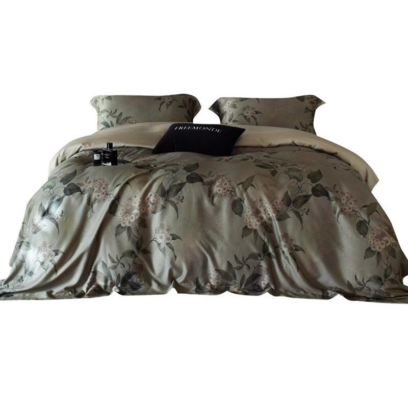 1复古田园风天丝棉春夏四件套高级感花卉印花凉感被套床单床上用