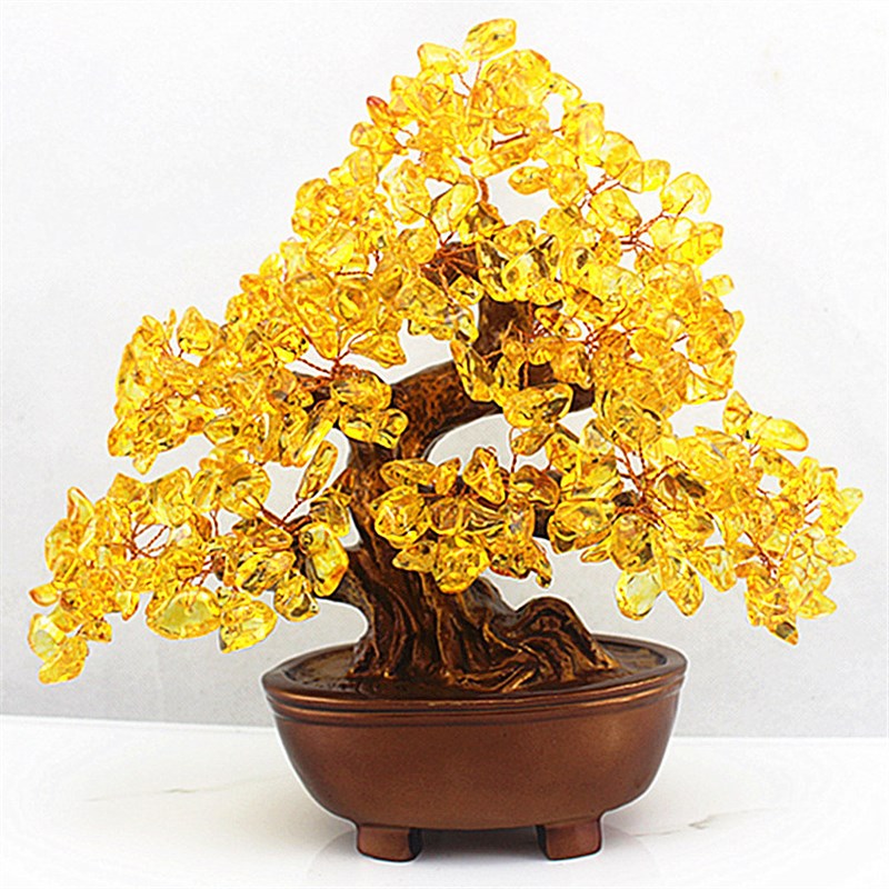名旺水晶树 黄水晶摇钱树摆件家居酒柜装饰工艺品【】