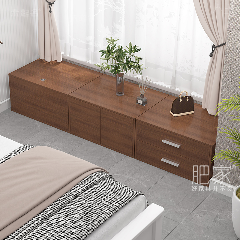 新中式靠墙矮柜子储物n柜榻榻米可坐地柜长条窗边柜飘窗柜子WW217