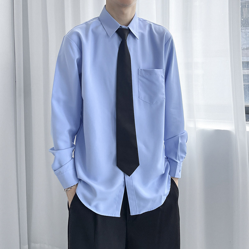 白色长袖衬衫男正装宽松纯色寸衫男生加绒加厚DK制服学院风少年感