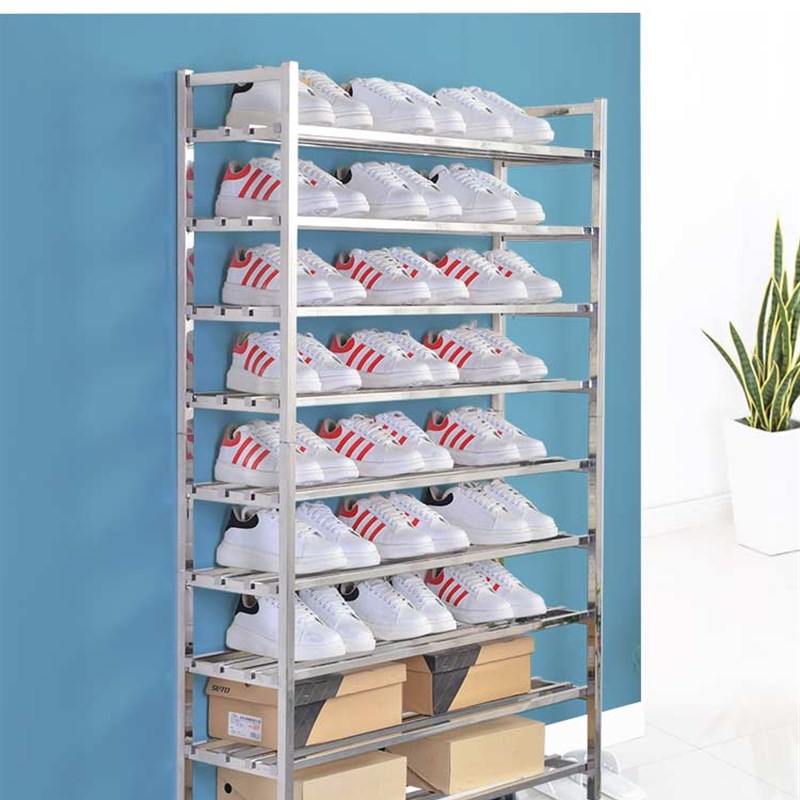 不锈钢鞋架多层家用室内阳台金属鞋架子可定制带万向轮移动置物架