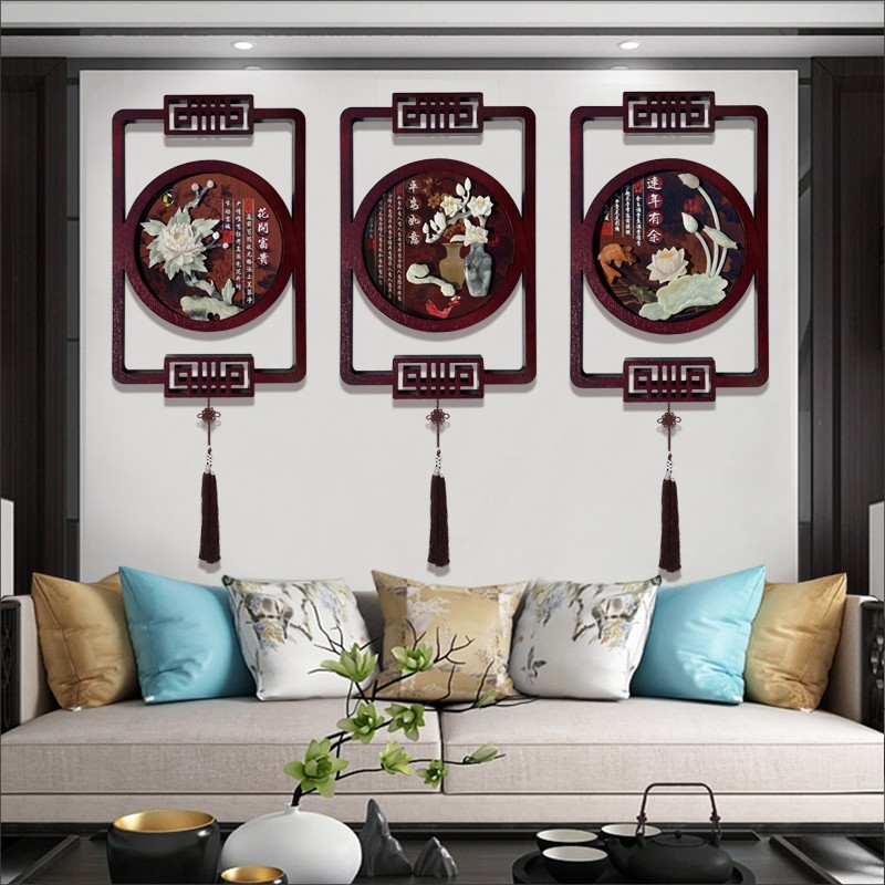 客厅装饰画梅兰竹菊墙壁挂画新中式餐厅玉雕画沙发背景墙浮雕画图片