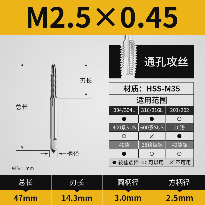 新款机用丝锥m6螺纹m5攻丝m3先端m8丝攻m10不锈钢m12牙m4钻头