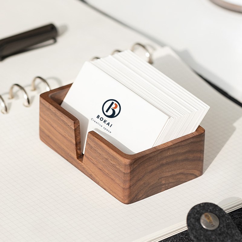 胡桃木名片盒定制logo高档前台商务大容量卡片收纳实木名片收纳盒