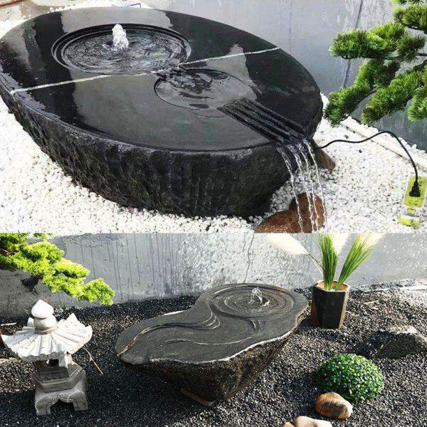 石雕水钵流水池喷泉花盆缸景观日式黑山石钵现代禅意庭院造景摆件