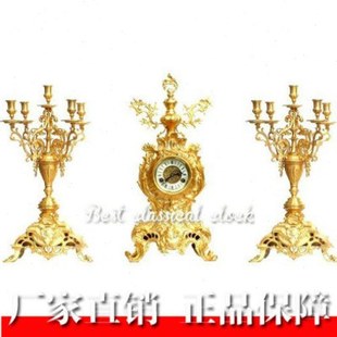 铸铜镀金成套钟表(蜡烛台|钟表)配套|老式全铜座钟|蜡台