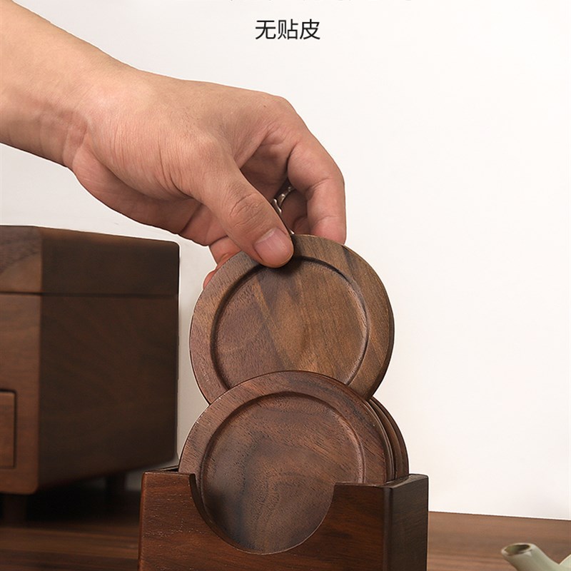 BG54宅理黑胡桃木质茶托杯垫玻C璃咖啡杯子隔热垫耐热防烫实木茶