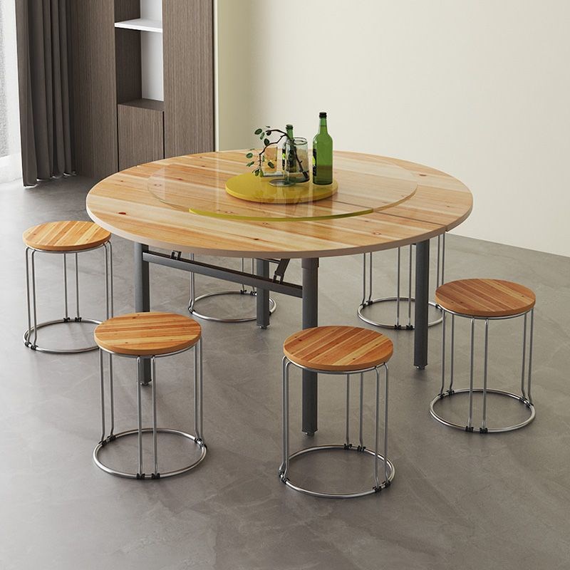 加厚大圆桌面e板折叠饭桌家用实木人台面转盘10圆形对折简易餐桌2