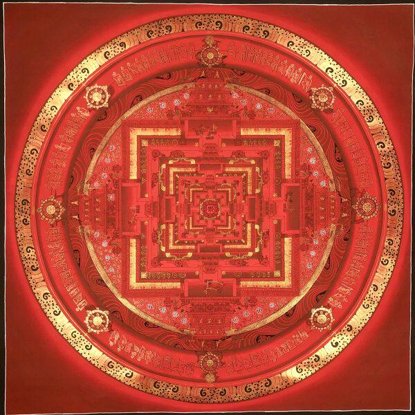 爆款唐卡纯手工画布一米大气红时轮金刚坛城尼泊尔西藏玄关装饰画