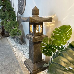 石灯笼庭院日式太阳能石灯仿古电石灯造景观户外草坪石头灯塔摆件