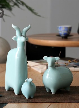 三羊开泰生肖羊h国货陶瓷摆件乔迁送礼家居装饰品玄关办公室桌面