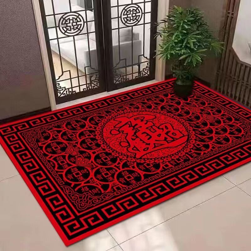 矽藻泥红色喜庆中式n入户进门地垫玄关厨房垫浴室垫化妆室吸水防