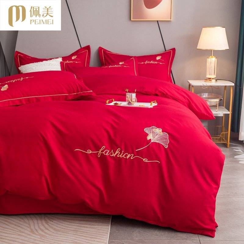 结婚喜庆大红色被套加厚磨毛单件保暖被G罩三件套2米加大2.2四件