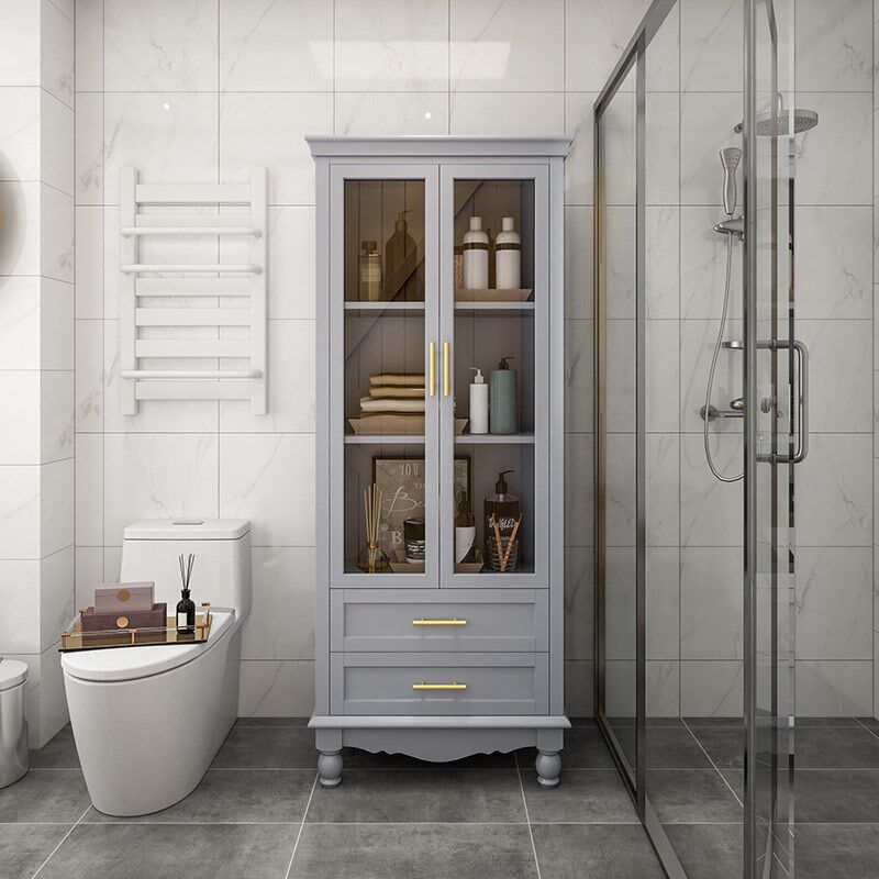 卫生间美式橡木浴室边柜防水侧柜实木客厅储物柜立柜现代简约