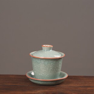 梅花冰片裂纹汝窑盖碗茶杯开片可养三才碗陶瓷茶具泡茶碗单个高端