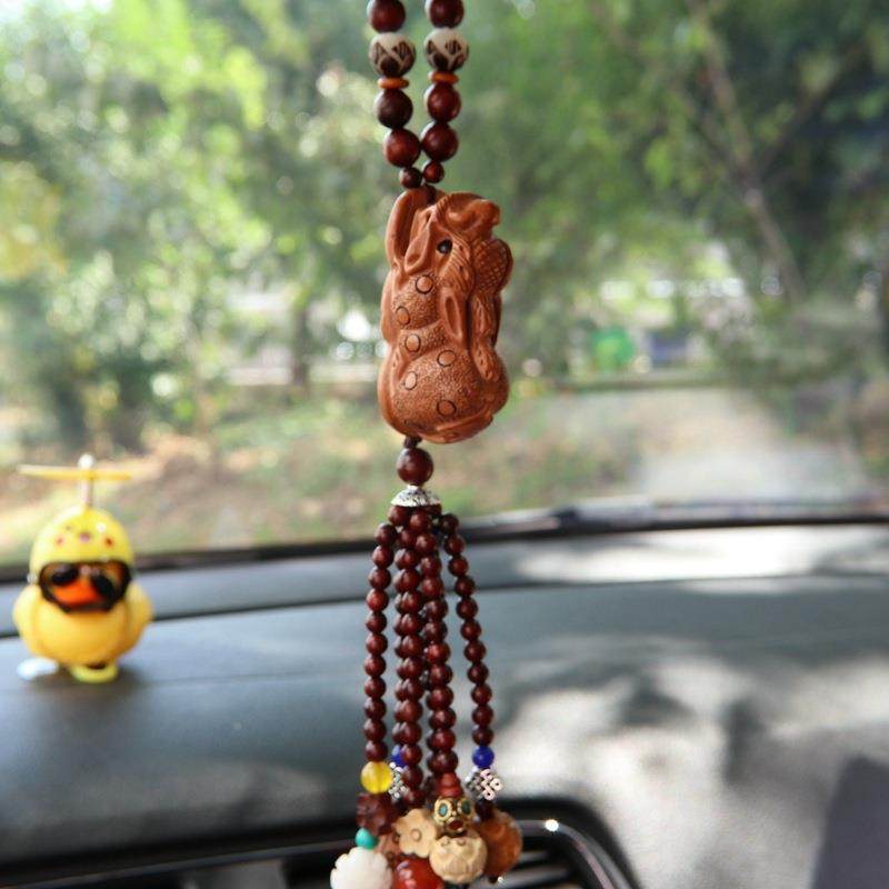 桃木莲花车挂件芦325车挂件黄杨莲花貔貅葫汽车挂件配车饰品