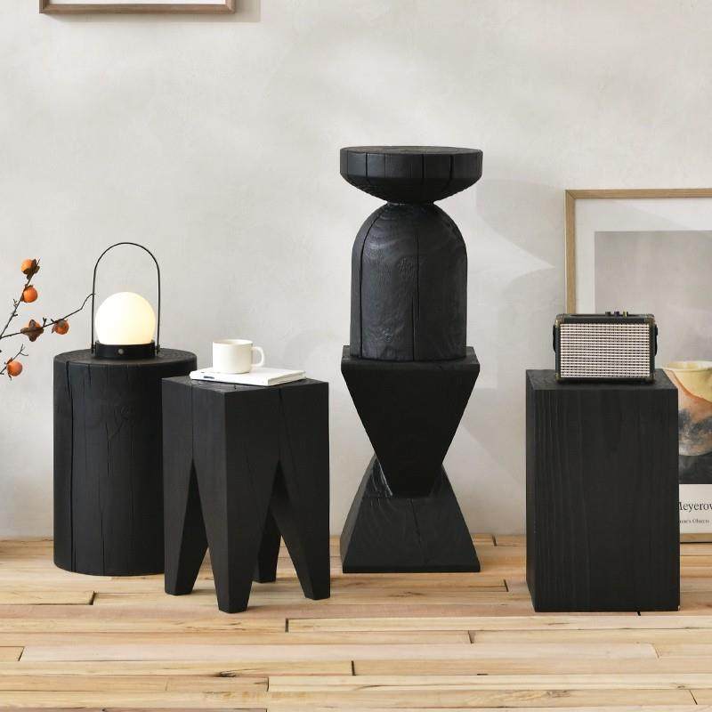 9C式实黑木家用30墩子欧碳化色原木凳子厅民宿展摆件木桩根雕休闲