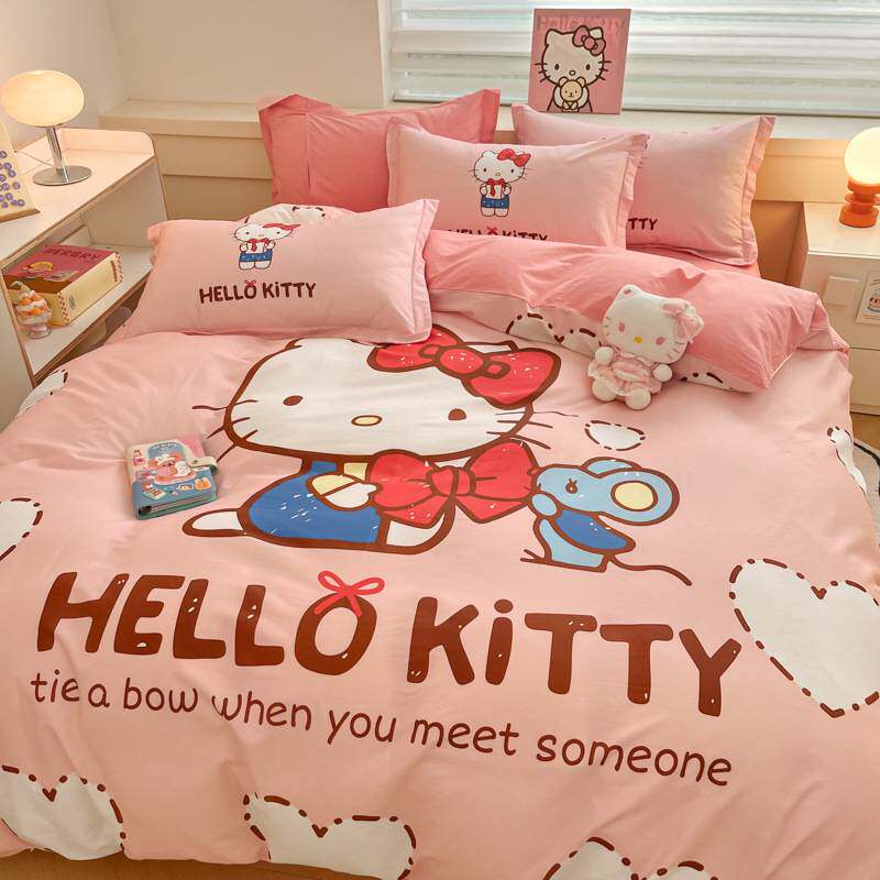 HelloKitty系列全棉活性大版印花四件套可爱卡通三丽鸥纯棉三件套