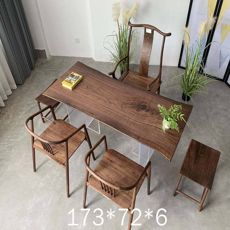 北美黑胡桃木大板茶桌茶台巴花黑檀实木原木奥坎办公桌餐桌整板
