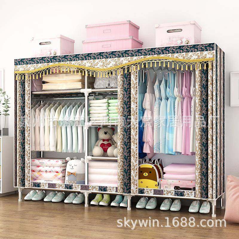 衣柜简易布C202/C20钢管加粗加固组装收纳大5W号钢架双人C202/2艺