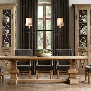 美式乡村黑胡桃木纯实木餐桌 原木大板长桌 欧法式复古做旧工作台