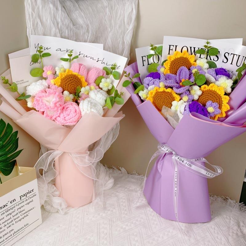 境手工针织毛大花束成母亲节花品向日葵玫瑰仿花真适合情线人节母