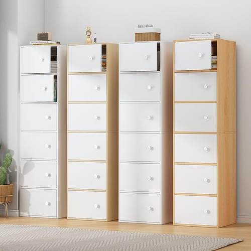 简易书架落地物现代简约收IWK纳柜子经济型带门组合格家用书柜柜