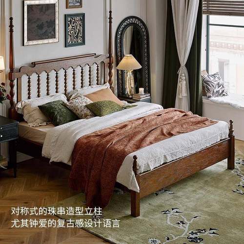 四法式复温莎床全实木床1米8双人床主卧家季具木美式白古蜡sy238