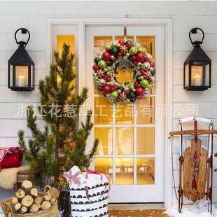 新款2023圣诞彩球花环跨境热销圆形圣诞节橱窗前门挂饰家居工艺品