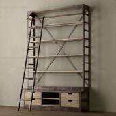 美式 乡村白蜡木全实木书柜LOFT工业书架扶梯搁置层架铁艺陈列货架