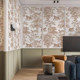 复古法式丛林屏风壁纸客厅背景墙纸壁布卧室环保定制网红高端壁画