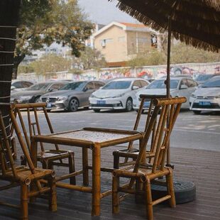 竹桌竹椅组合户外庭院户外茶竹桌椅方桌中式休闲竹桌椅板凳背靠椅