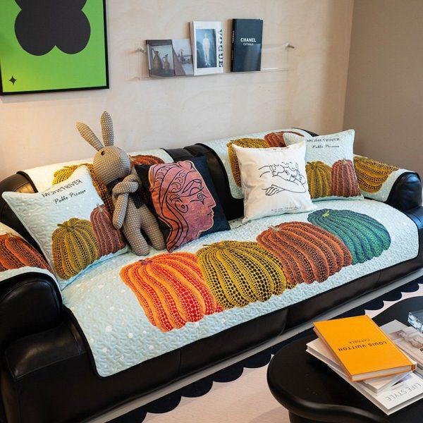 轻奢时尚艺术南瓜沙发垫小清新四季通用防滑坐垫客厅沙发巾套罩盖,居家布艺,沙发垫,淘宝优惠券,粉丝福利购,淘宝优惠卷