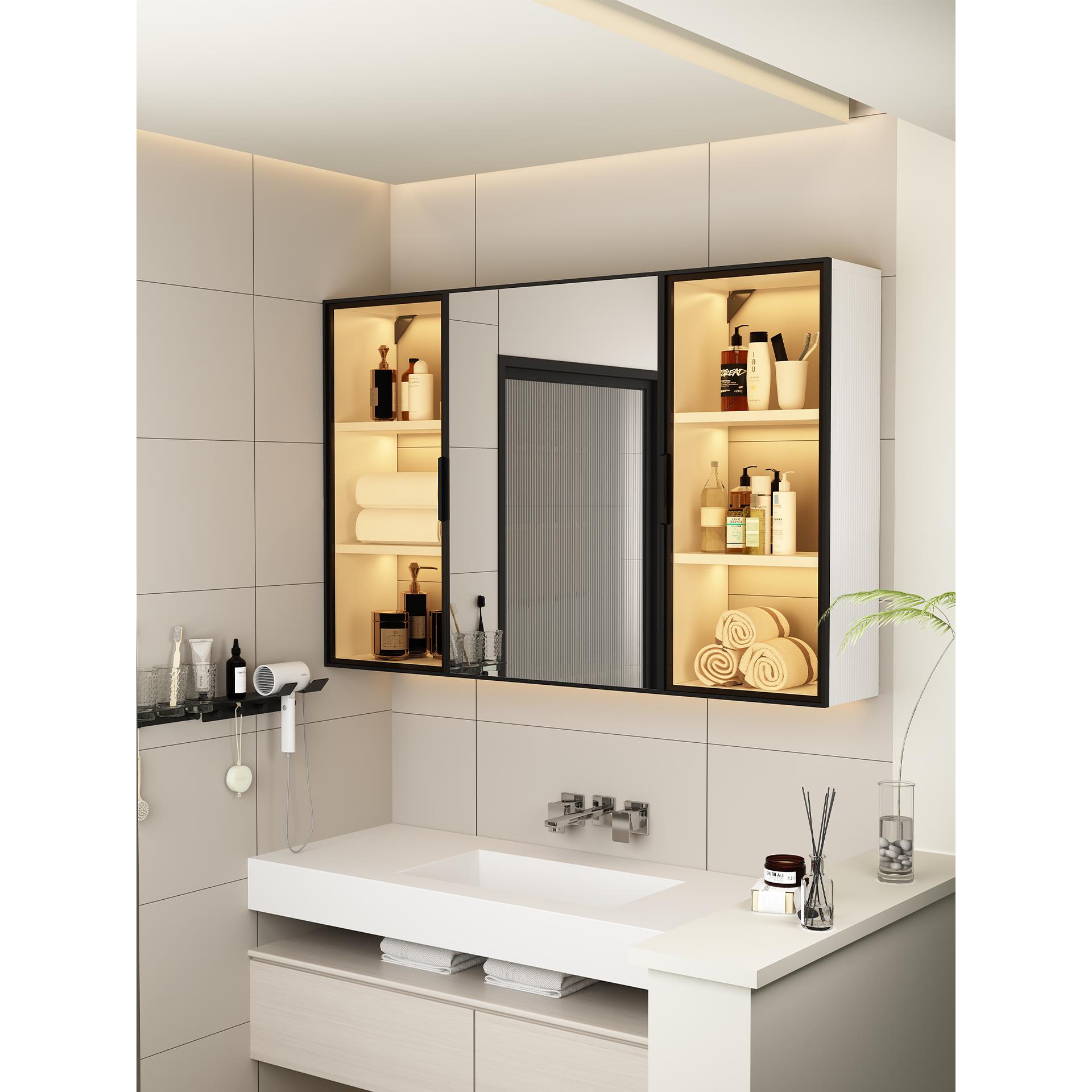 全铝合金浴室镜柜挂墙式卫生间浴室镜洗手间镜子置物架收纳储物柜