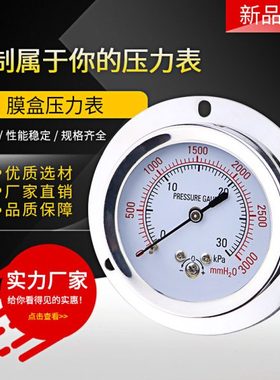 轴向带边膜盒压力表YE60ZT 不锈钢微压表KPa面板安装燃气表千帕表