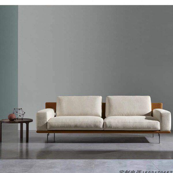 新款侘寂风皮艺布艺白色猫爪皮法式奶油风别墅接待酒店商用沙发　