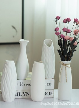 素烧白色陶瓷花瓶现代简约干花插花器创意O家居装饰工艺品摆件