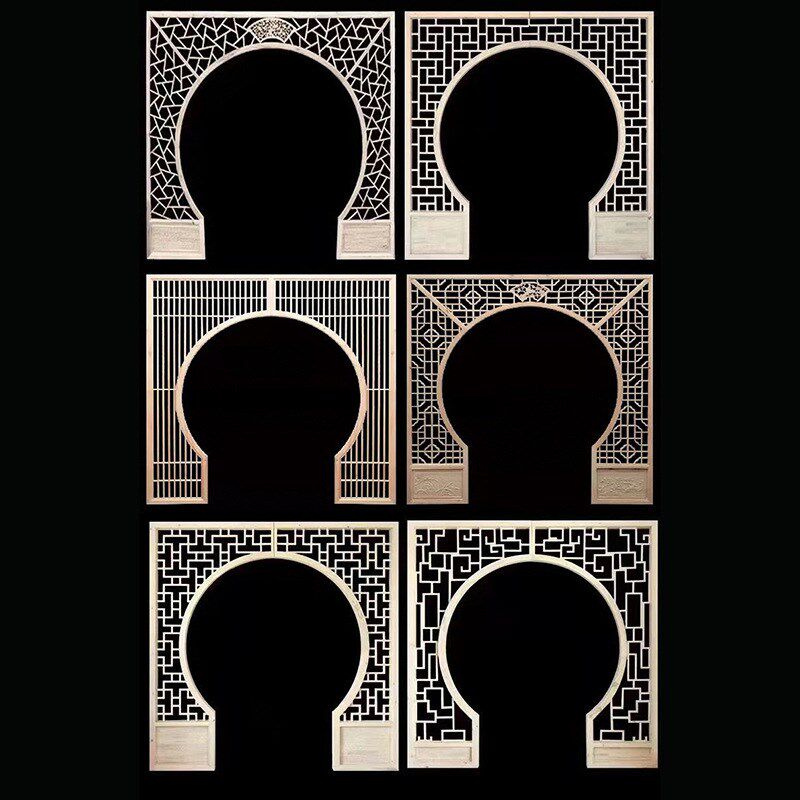 新中式落地罩樟子松木质仿古月洞门中式实木客厅隔断古典展示架