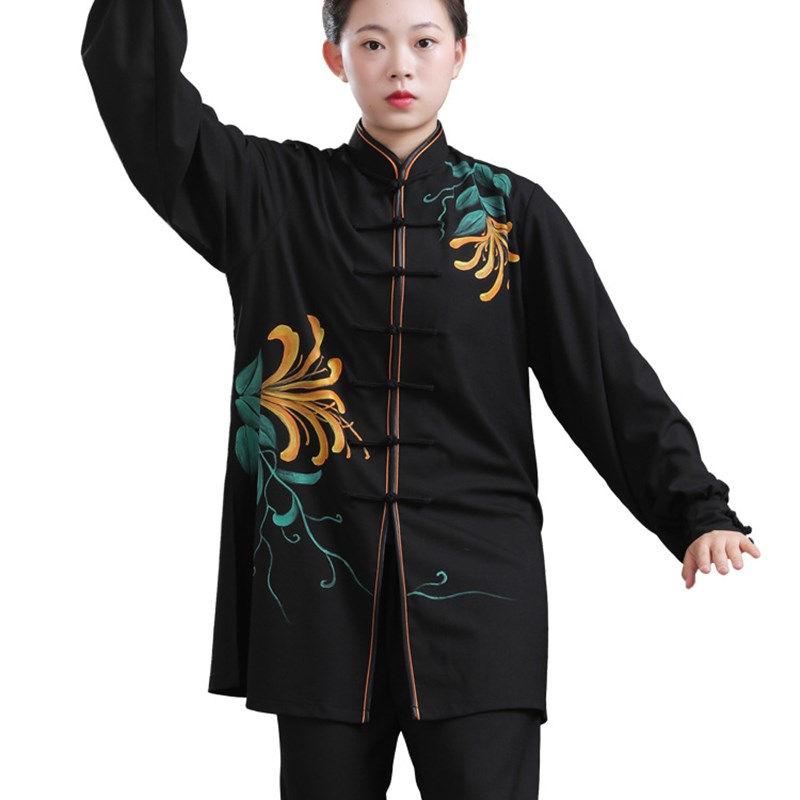 太极服女新款高端苏花手绘武术表演服男八段锦太极拳练功服春夏季
