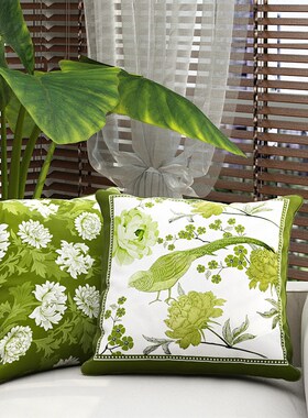 61K3绿色抱枕美式田园复古小清新欧式花鸟沙发客厅靠垫现代简约抱