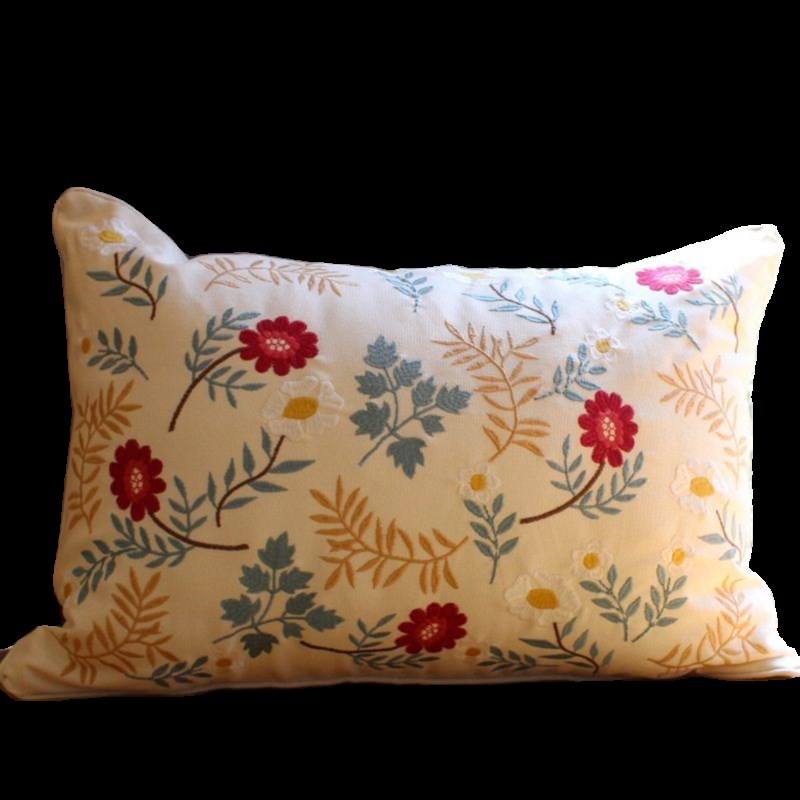 美式田园风刺绣花抱枕套样板房客厅沙发靠垫外皮飘窗条形腰枕午睡