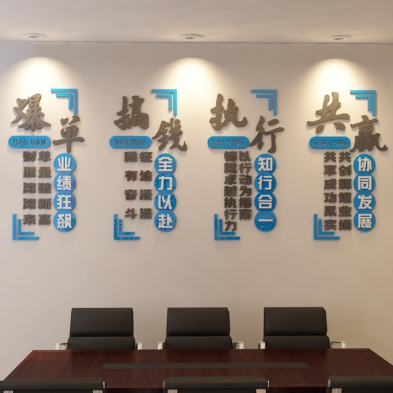 办公室墙纸自粘背景墙装饰公司激励志标语墙贴画立体企业文化墙