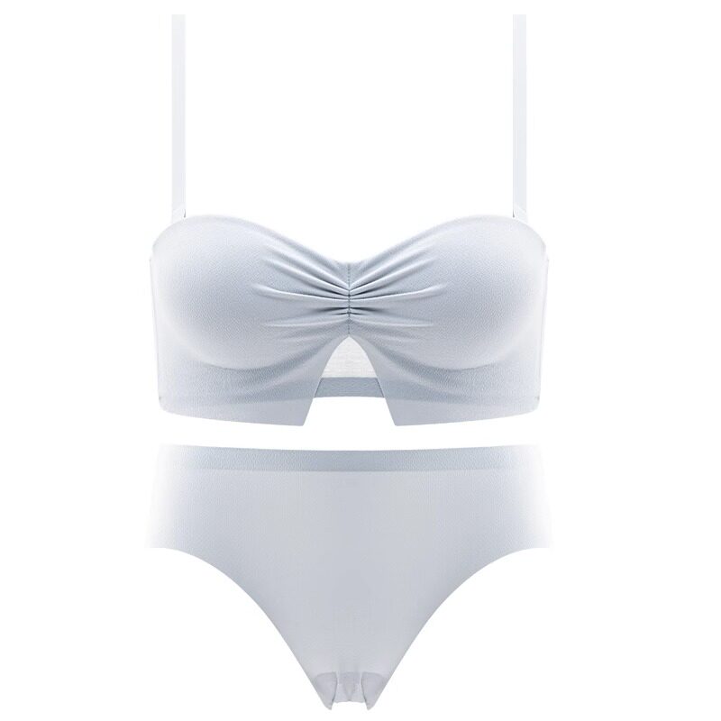 半杯少女生小胸聚拢内衣无钢圈显大aa杯平胸无肩带防滑文胸罩套装