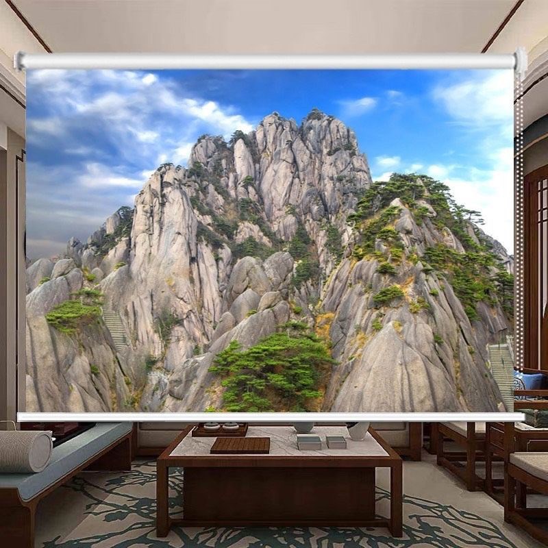 有山无水靠山图风景画卷帘客厅办公室遮阳遮光窗帘升降卷拉式防水